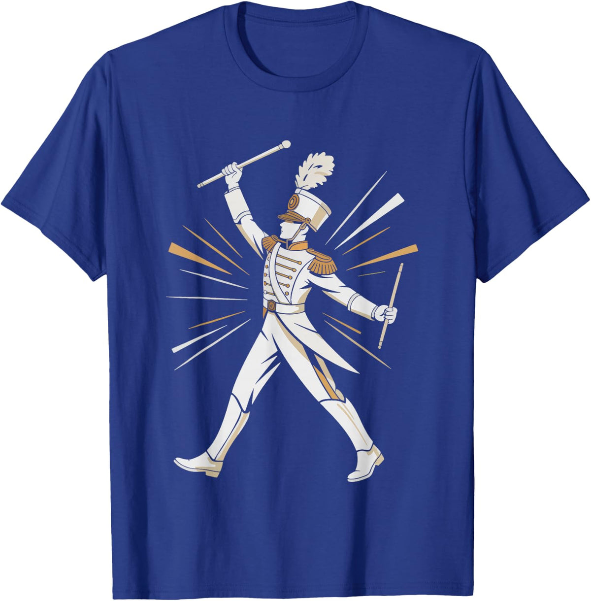 Drum Major Vintage Badge Mace Wreath Illustration Marching T-Shirt - Royal Blue