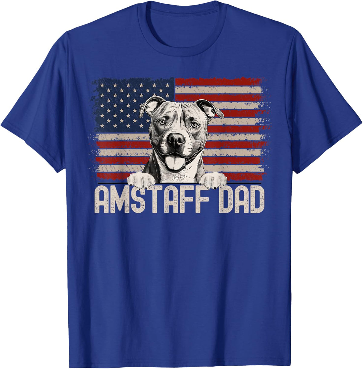 Best Dog Dad Ever American Flag - Amstaff Dad T-Shirt - Royal Blue