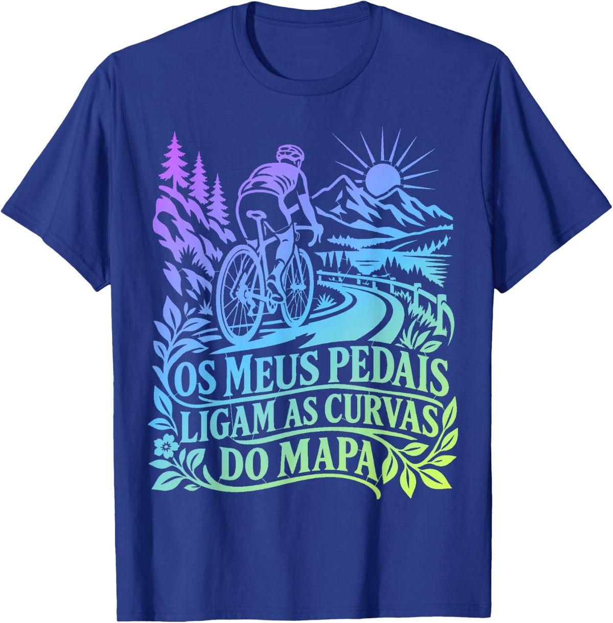 Portuguese Cycling Landscape Art T-Shirt - Royal Blue