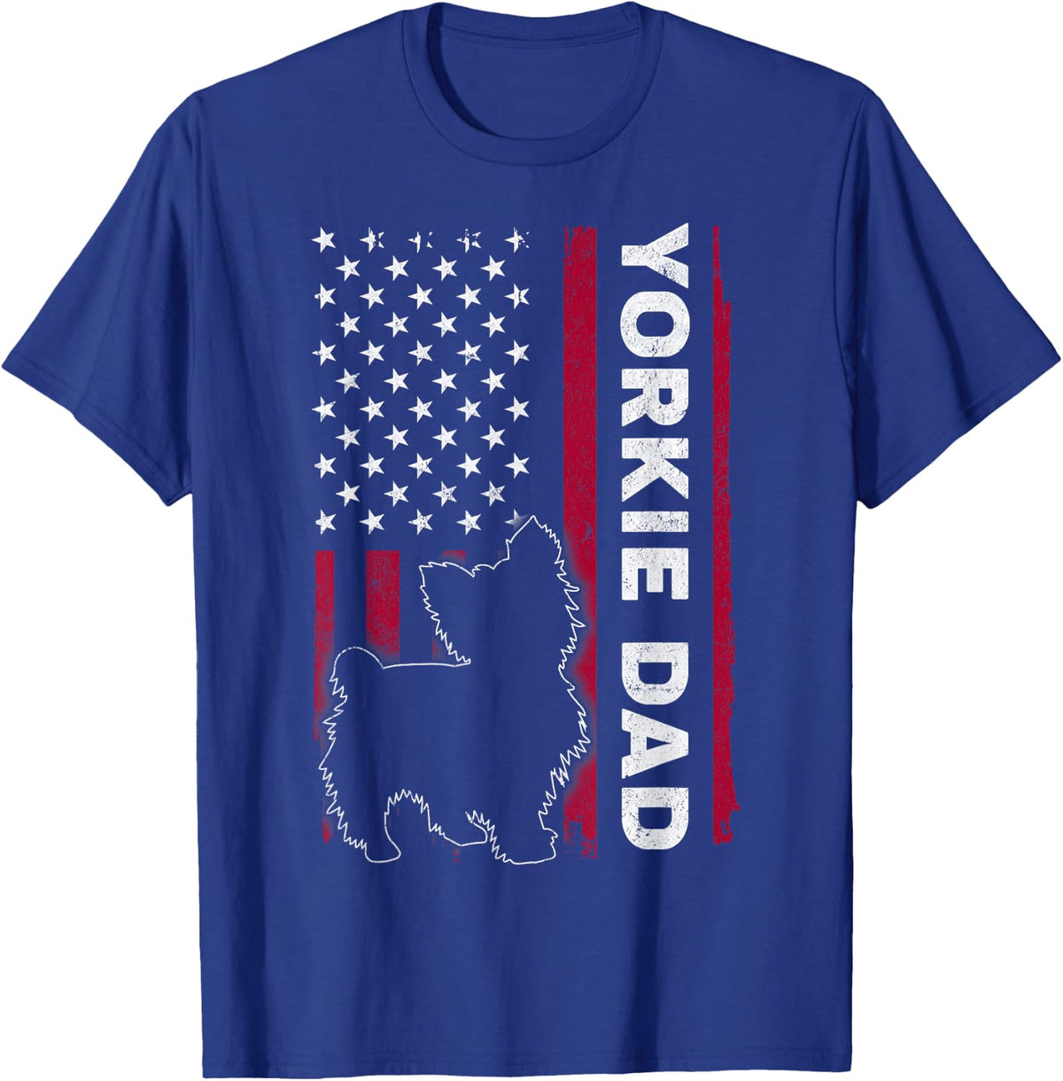 Yorkie Dog Vintage US American Flag Yorkie Dad Fathers Day T-Shirt - Royal Blue
