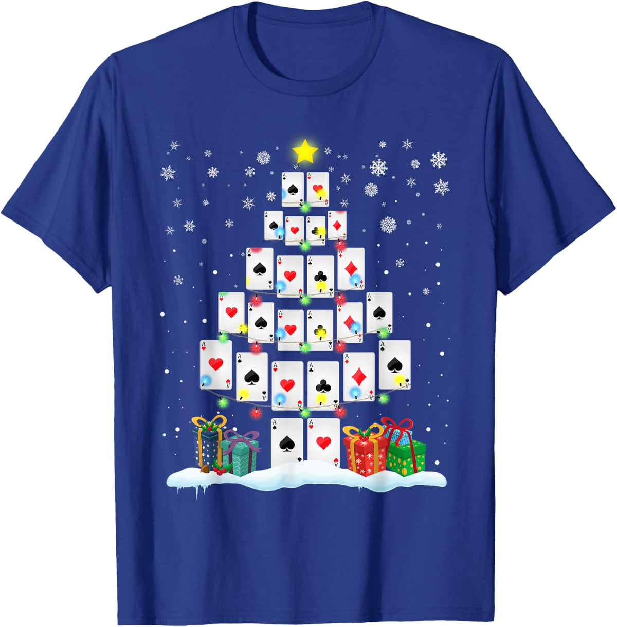 Poker Game Lover Xmas Lighting Santa Tree Poker Christmas T-Shirt - Royal Blue