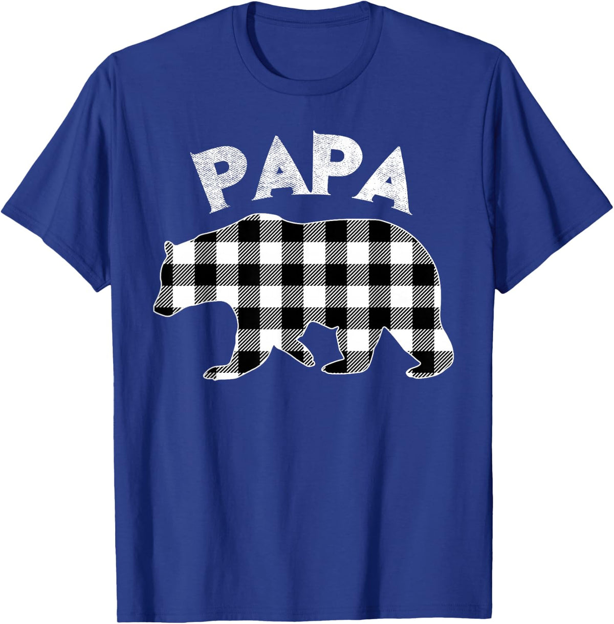 Black And White Buffalo Plaid Papa Bear Christmas Pajama T-Shirt - Royal Blue