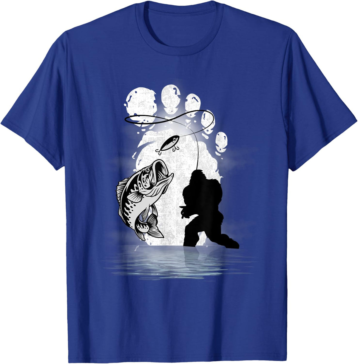 Bigfoot Fishing Bass Funny Fishing Sasquatch T-Shirt - Royal Blue