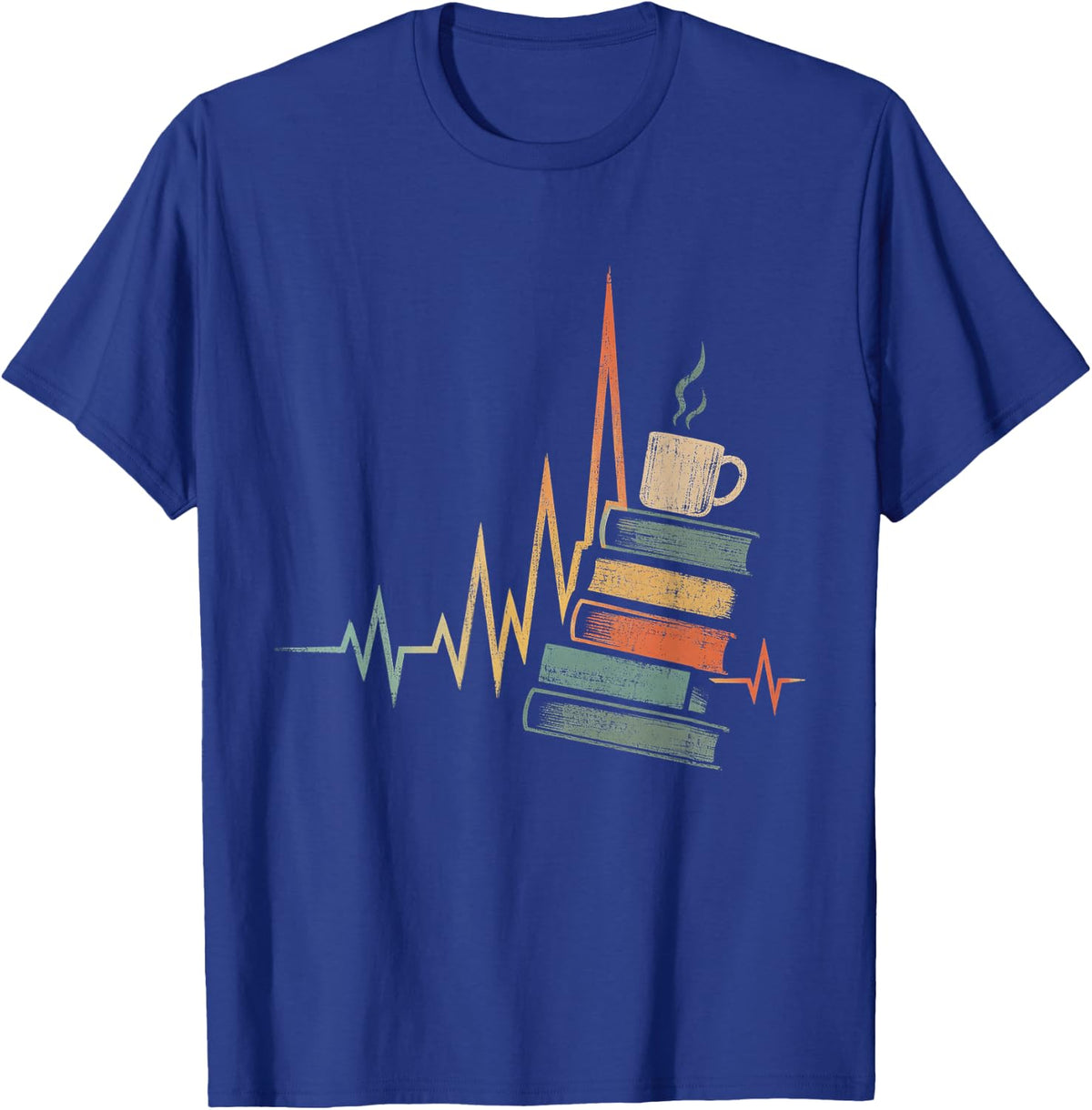 Book Lover Reading Heartbeat Coffee Librarian Teacher T-Shirt - Royal Blue