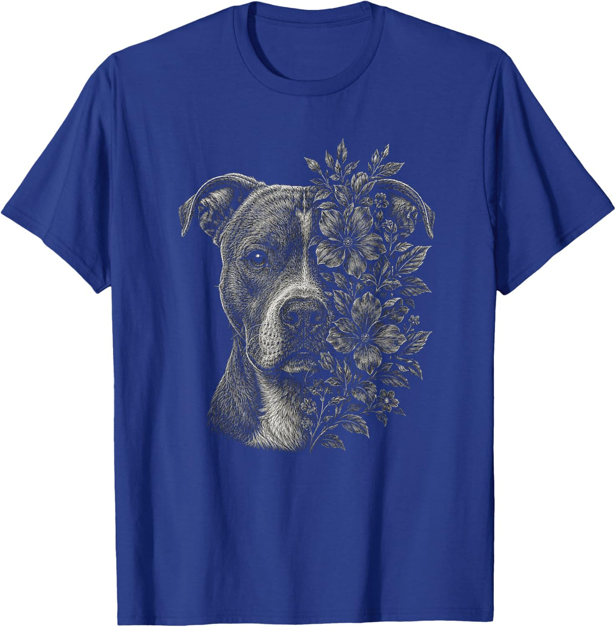 Floral American Staffordshire Terrier Amstaff Design T-Shirt - Royal Blue