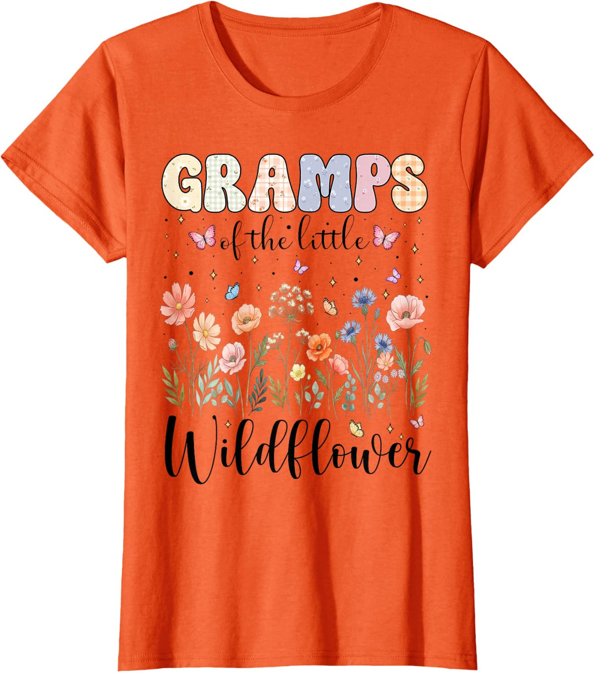 Gramps of The Little Wildflower Birthday Girl Matching T-Shirt - Orange