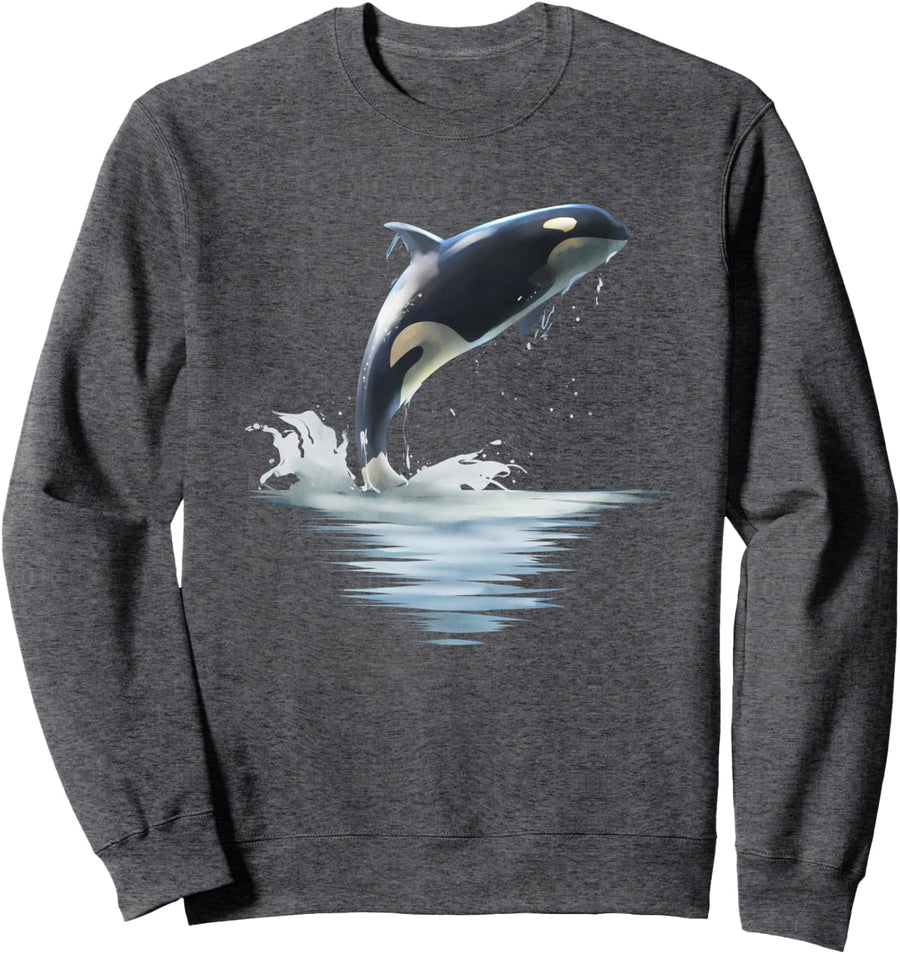 Killer Whale Sweatshirt Jumping Orca Aquatic Sea Ocean Gift Sweatshirt - Adult Unisex Dark Heather Grey