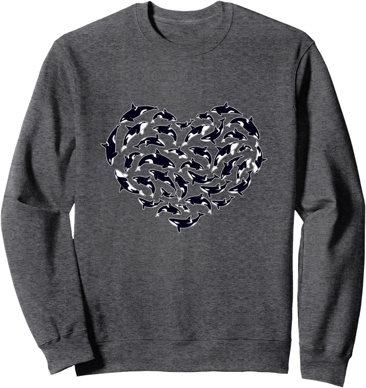 Orca Whales Heart Sweatshirt - Adult Unisex Dark Heather Grey