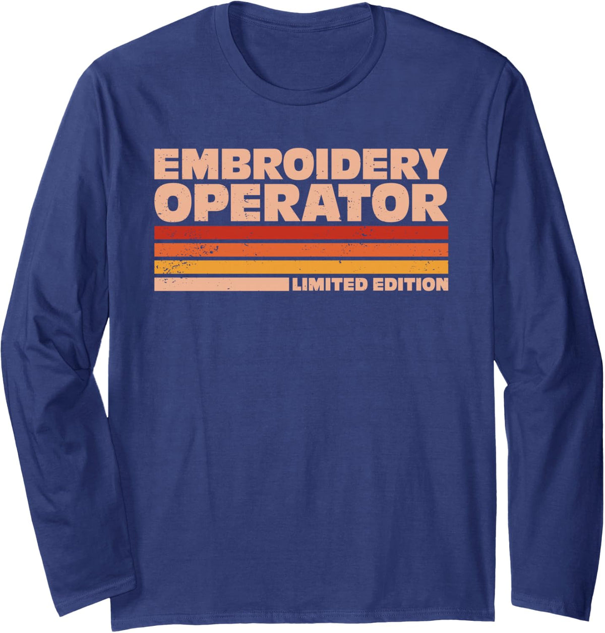 Embroidery Operator Retro Sunrise Long Sleeve T-Shirt - Adult Unisex Navy Blue