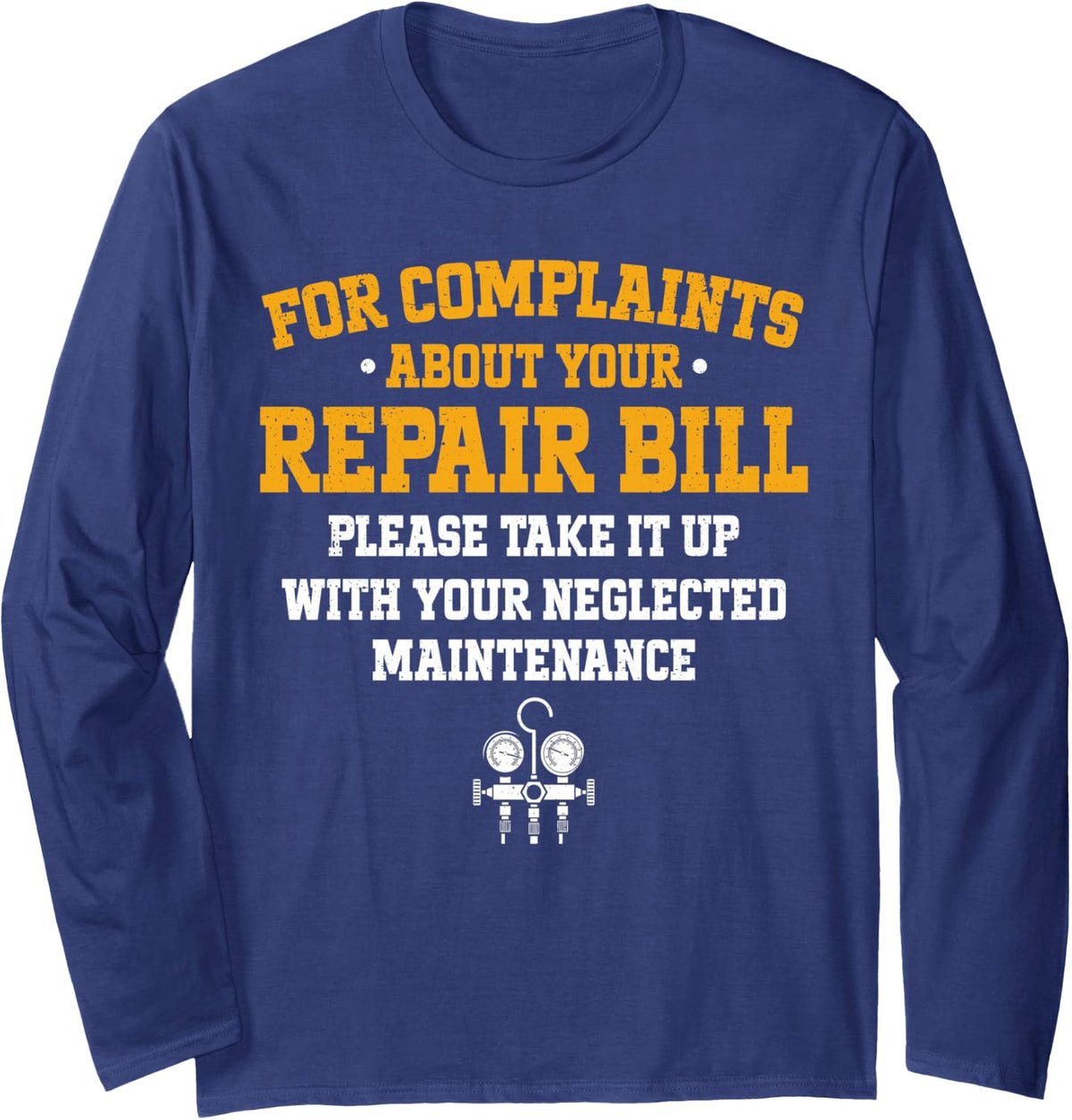 Funny HVAC Installers Heating and Cooling Technician Long Sleeve T-Shirt - Adult Unisex Navy Blue