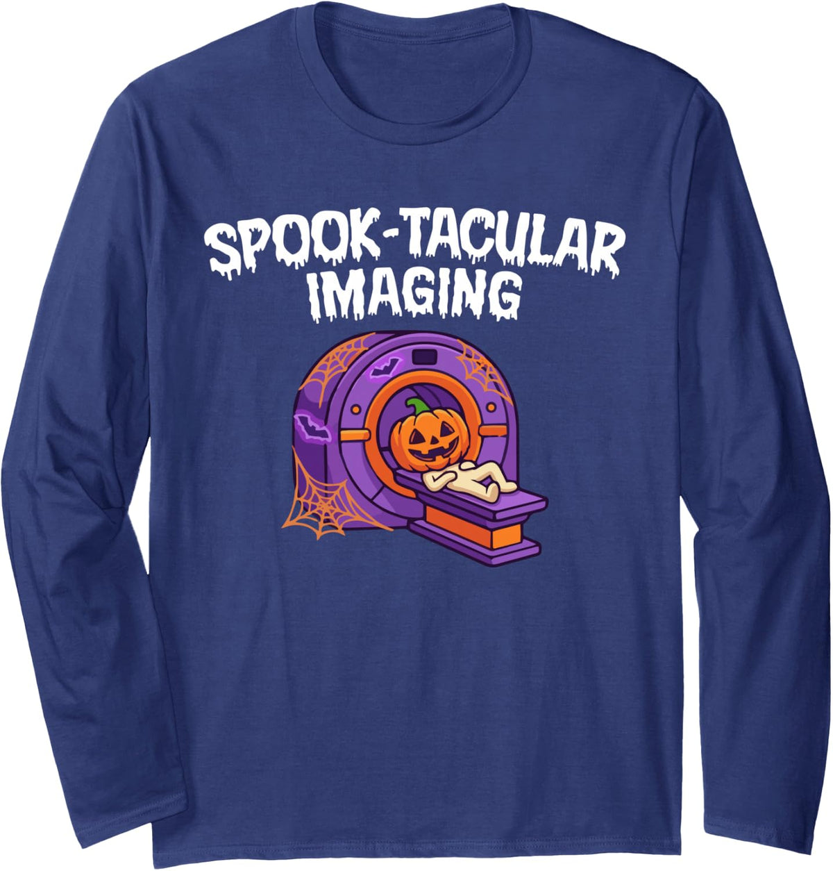 Spooky MRI Tech Halloween MRI Technologist Long Sleeve T-Shirt - Adult Unisex Navy Blue