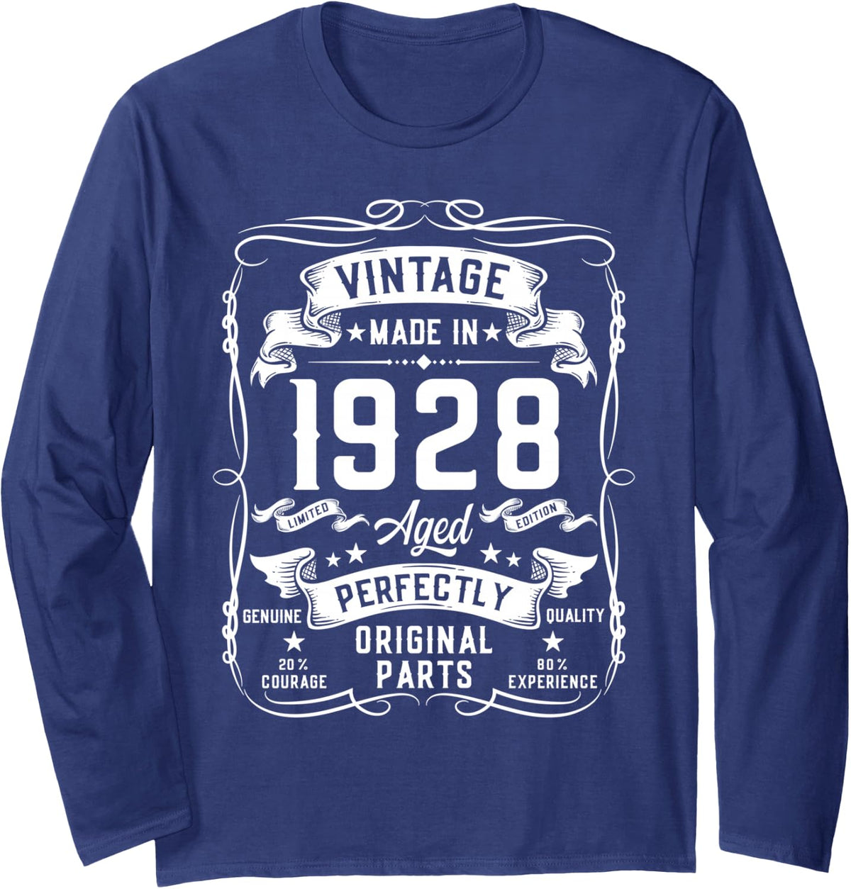 Vintage 1928 98yr 98th Birthday Gifts for Men 98 Years Old Long Sleeve T-Shirt - Adult Unisex Navy Blue