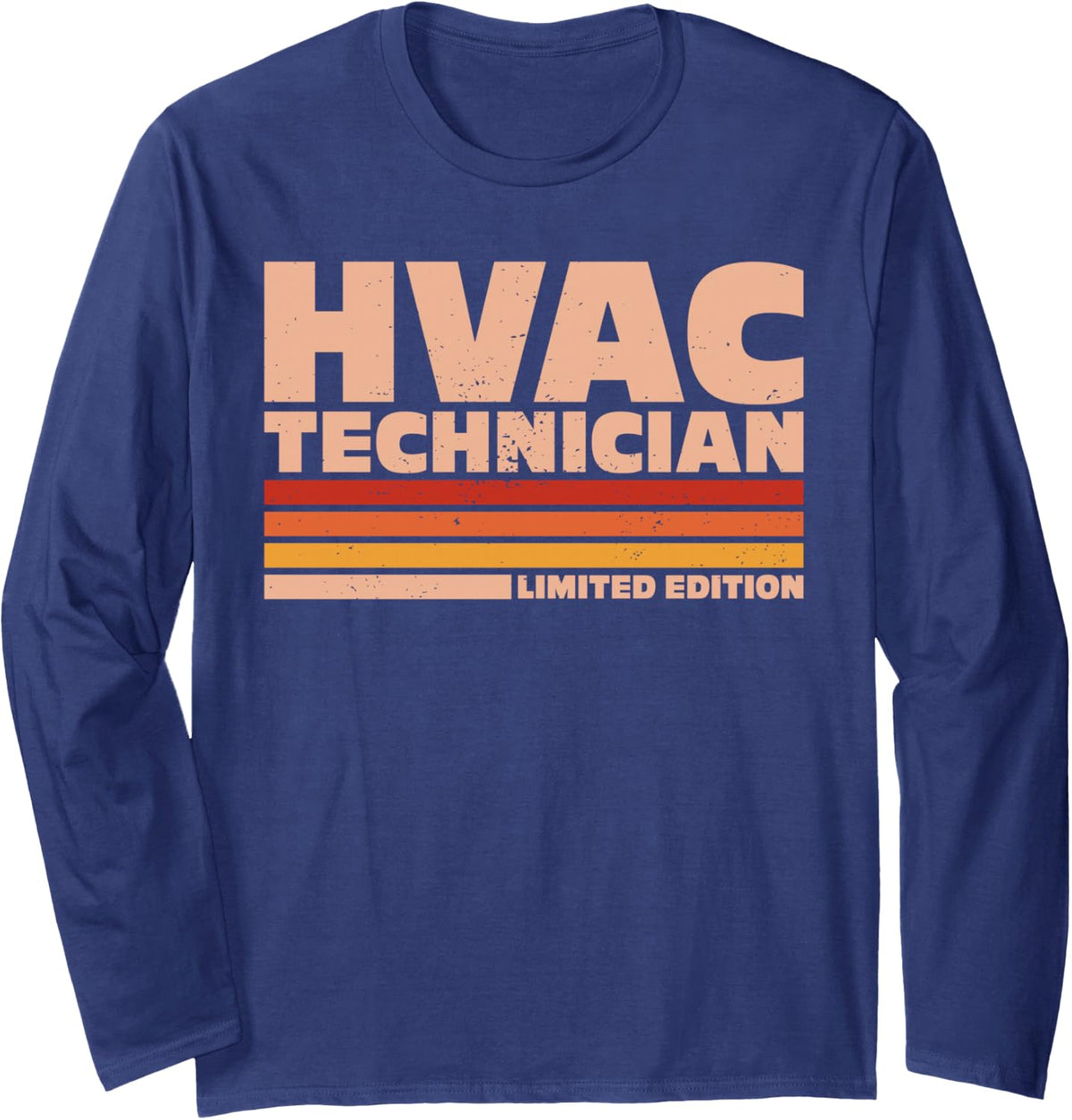 HVAC Technician Retro Sunrise Long Sleeve T-Shirt - Adult Unisex Navy Blue