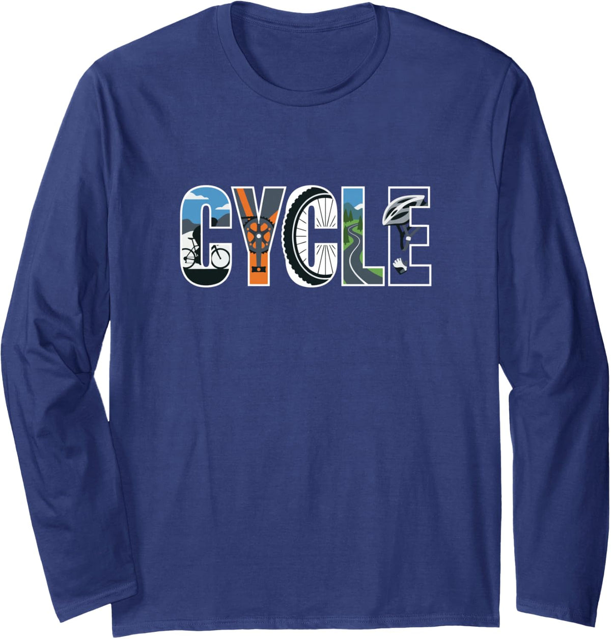 Cycle Road Bike Rider Long Sleeve T-Shirt - Adult Unisex Navy Blue