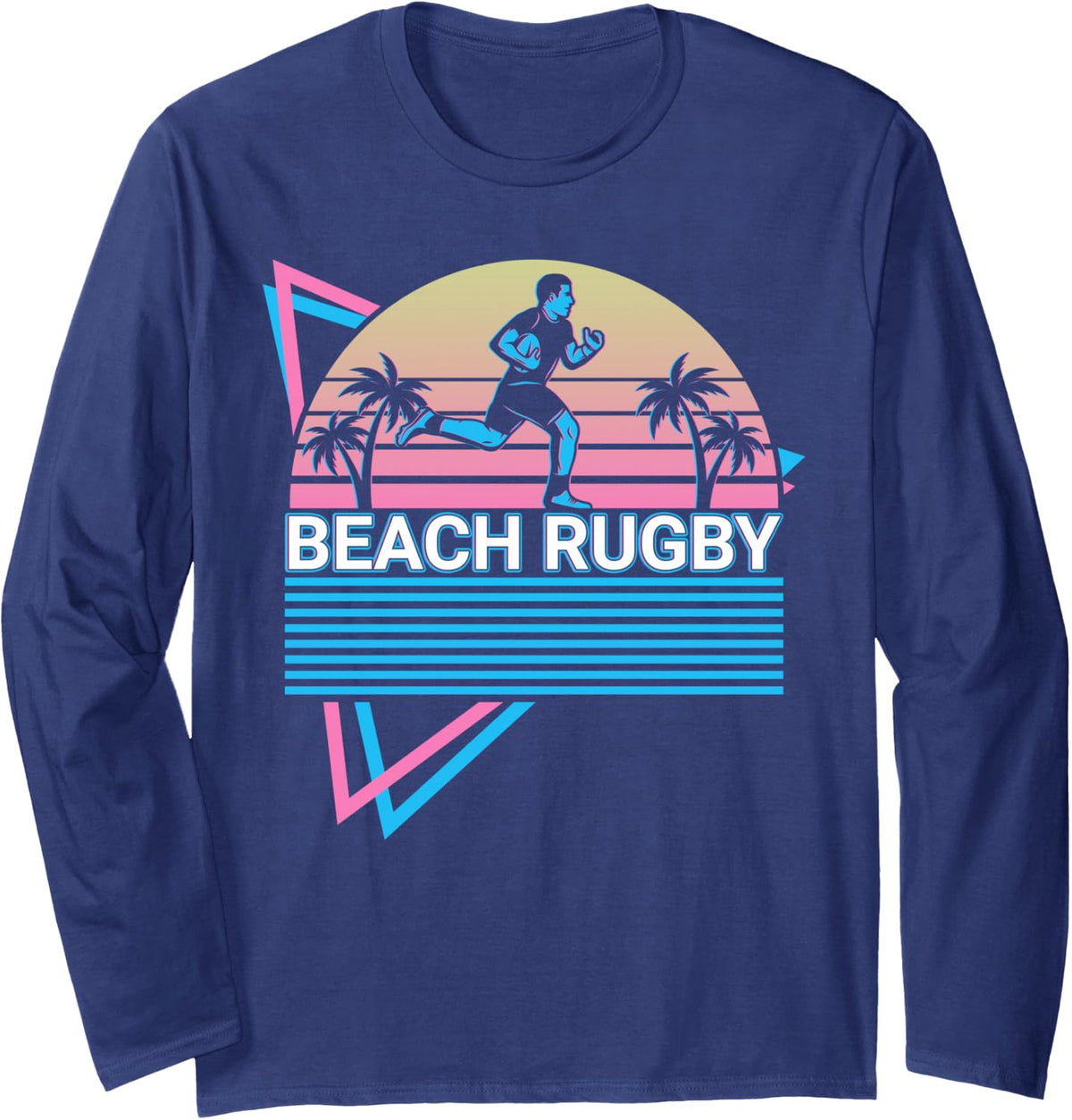 Retro Beach Rugby Player Long Sleeve T-Shirt - Adult Unisex Navy Blue
