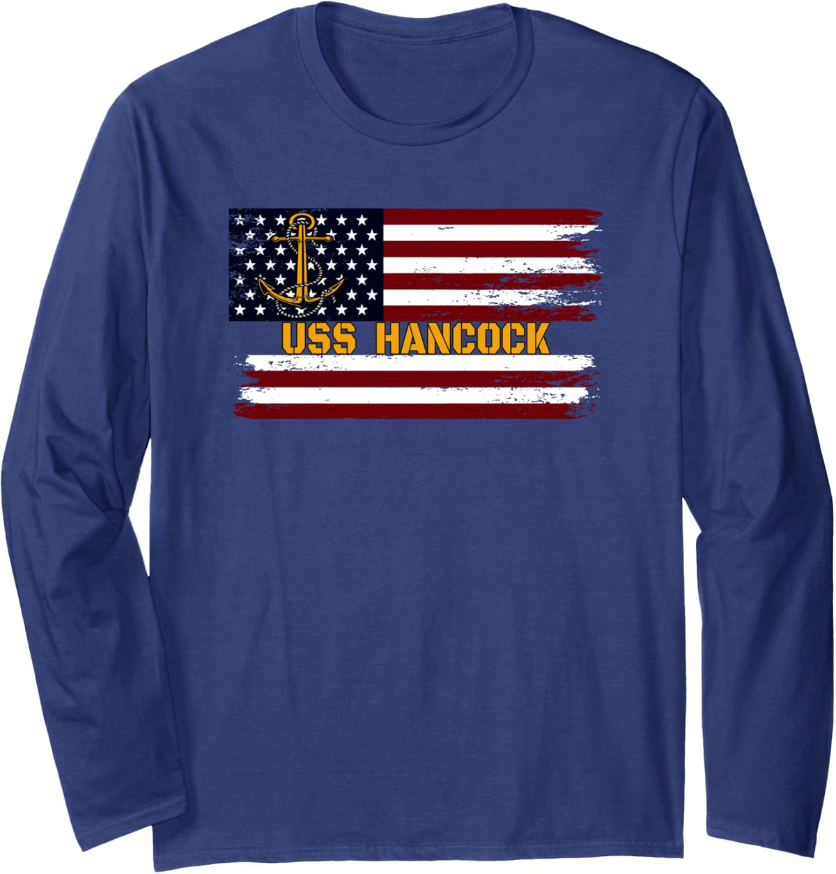 Aircraft Carrier USS Hancock Veteran Day Fathers Day Grandpa Long Sleeve T-Shirt - Adult Unisex Navy Blue