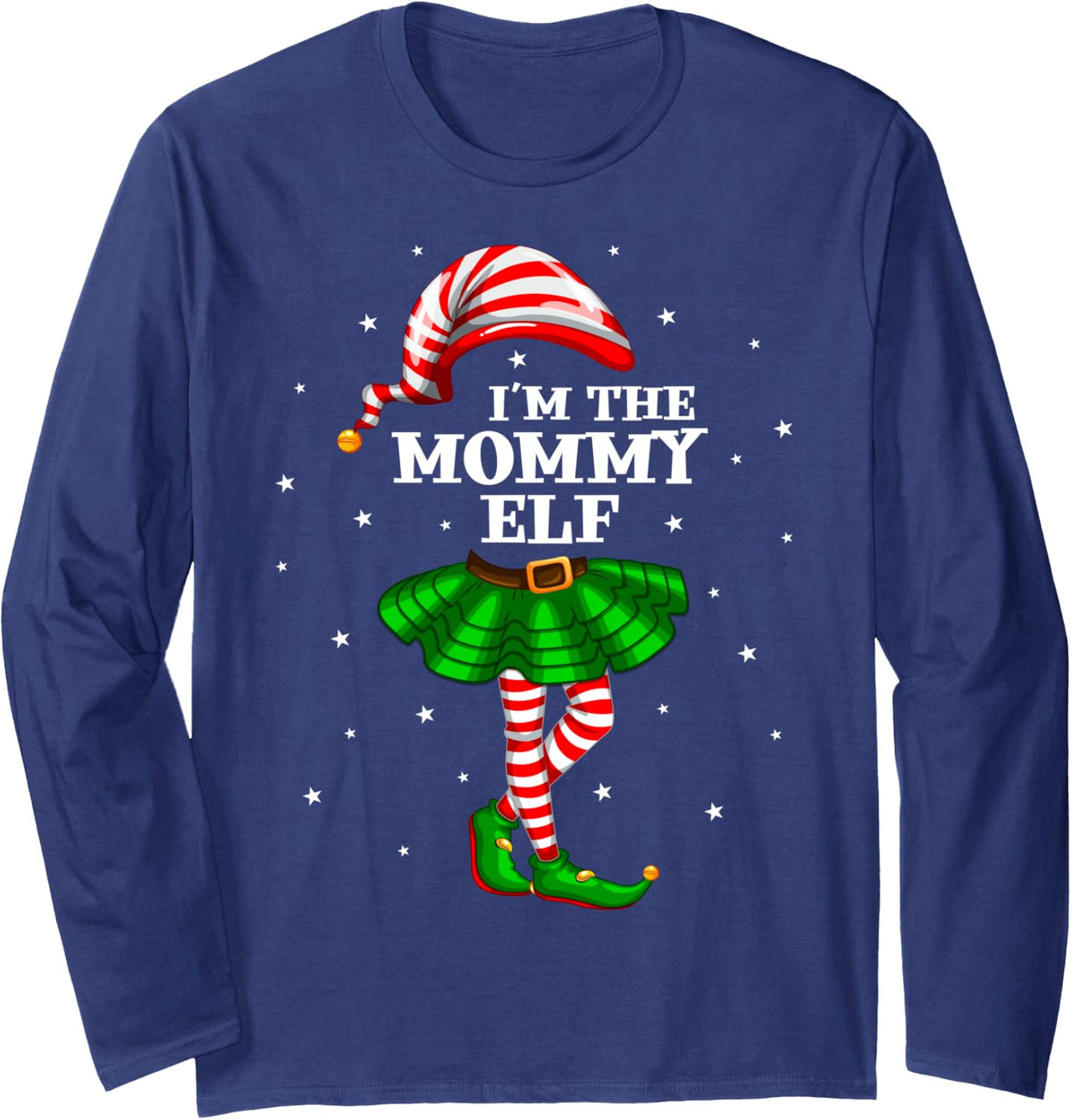 Matching Family Group I'm The Mommy Elf Christmas Long Sleeve T-Shirt - Adult Unisex Navy Blue