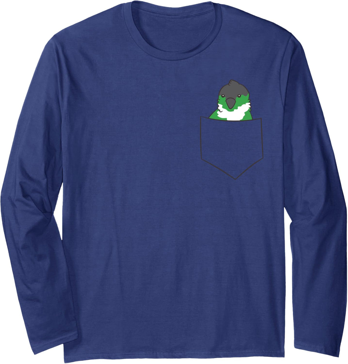 Green Conure Cheek In The Pocket Conure Parrot Long Sleeve T-Shirt - Adult Unisex Navy Blue