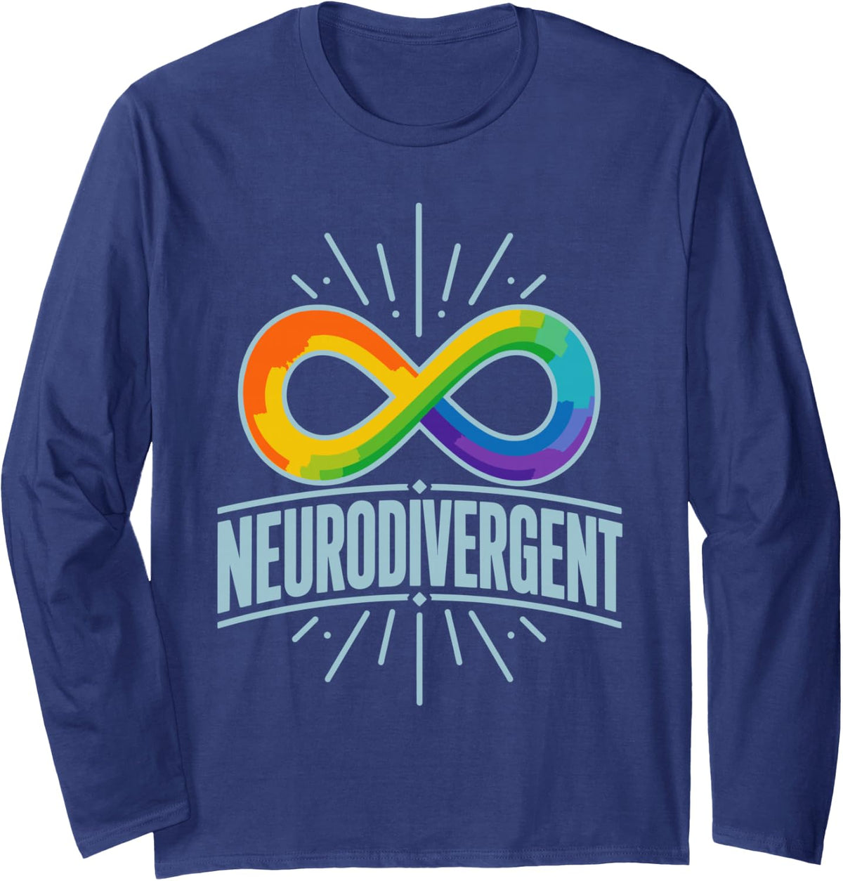 Neurodivergent Rainbow Infinity Symbol Acceptance Long Sleeve T-Shirt - Adult Unisex Navy Blue