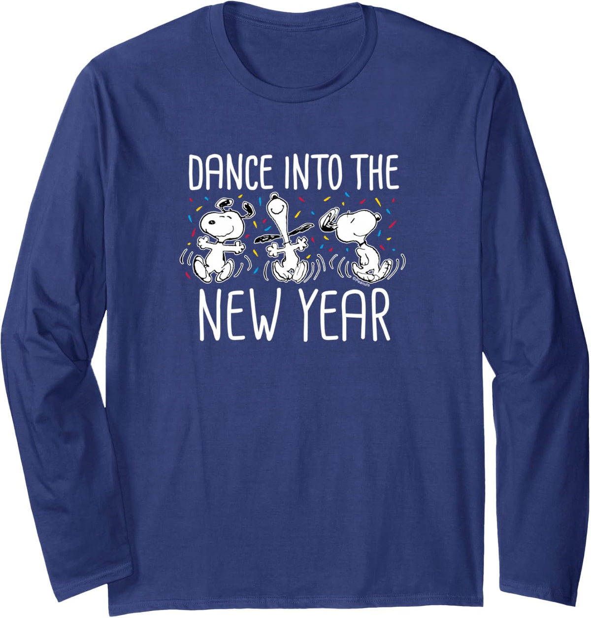 Peanuts - Snoopy Dance Into The New Year Long Sleeve T-Shirt - Adult Unisex Navy Blue
