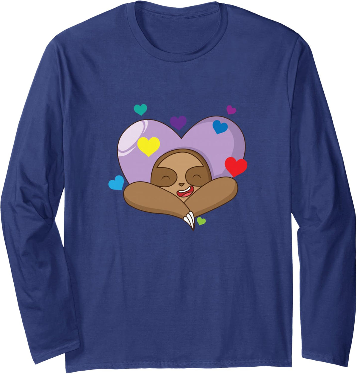 Sloth in Love Long Sleeve T-Shirt - Adult Unisex Navy Blue