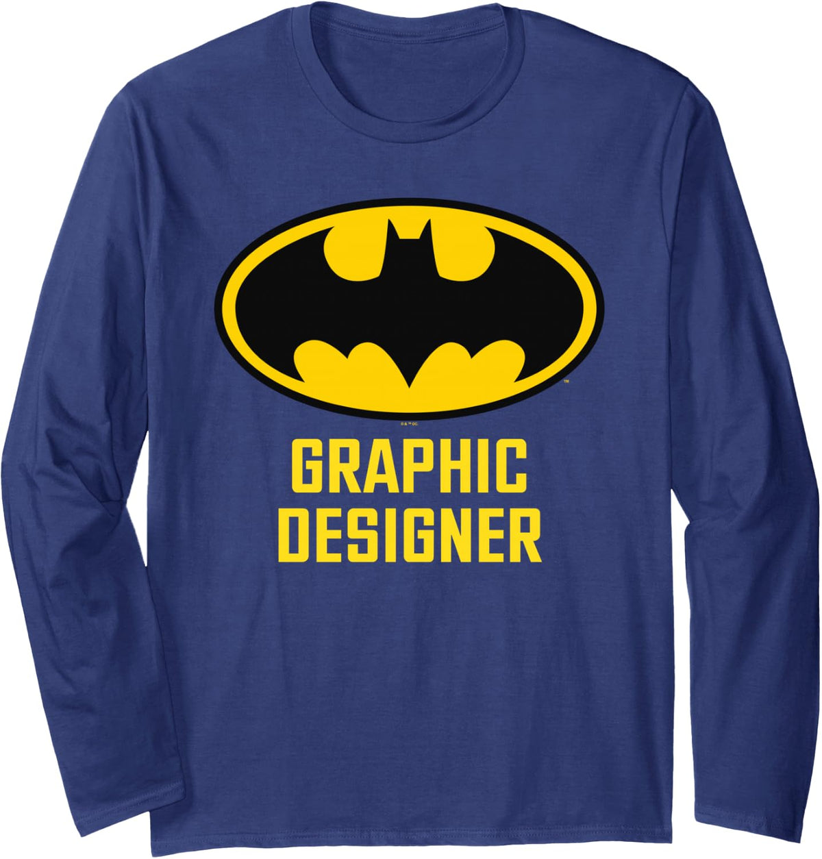 Batman Bat Graphic Designer Long Sleeve T-Shirt - Adult Unisex Navy Blue