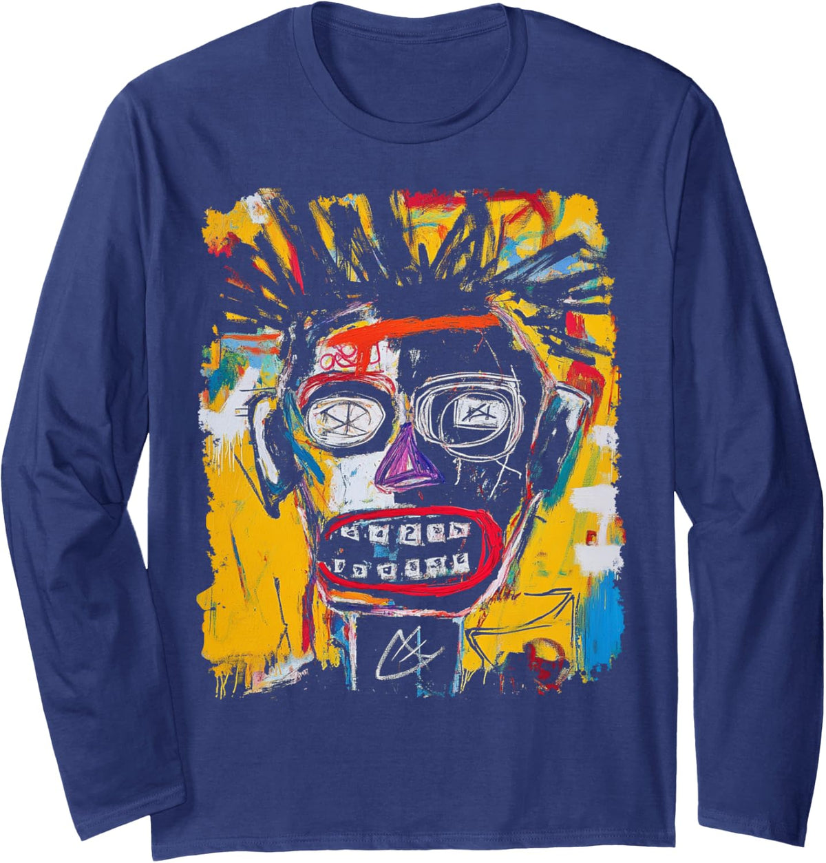 Abstract Face Art Graffiti Style Long Sleeve T-Shirt - Adult Unisex Navy Blue