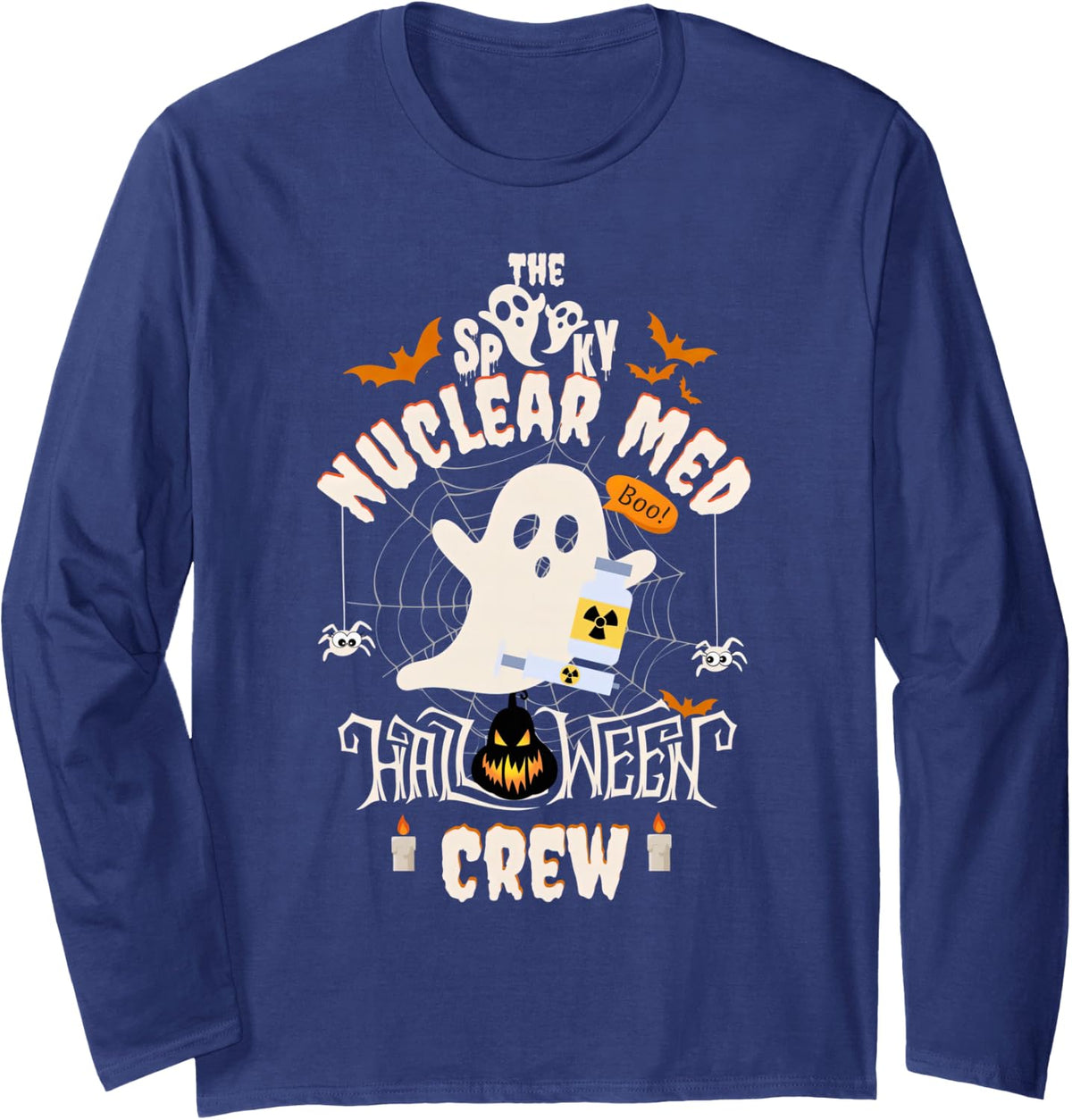 Spooky Nuclear Med Tech Halloween Crew Nuclear Medicine Xray Long Sleeve T-Shirt - Adult Unisex Navy Blue