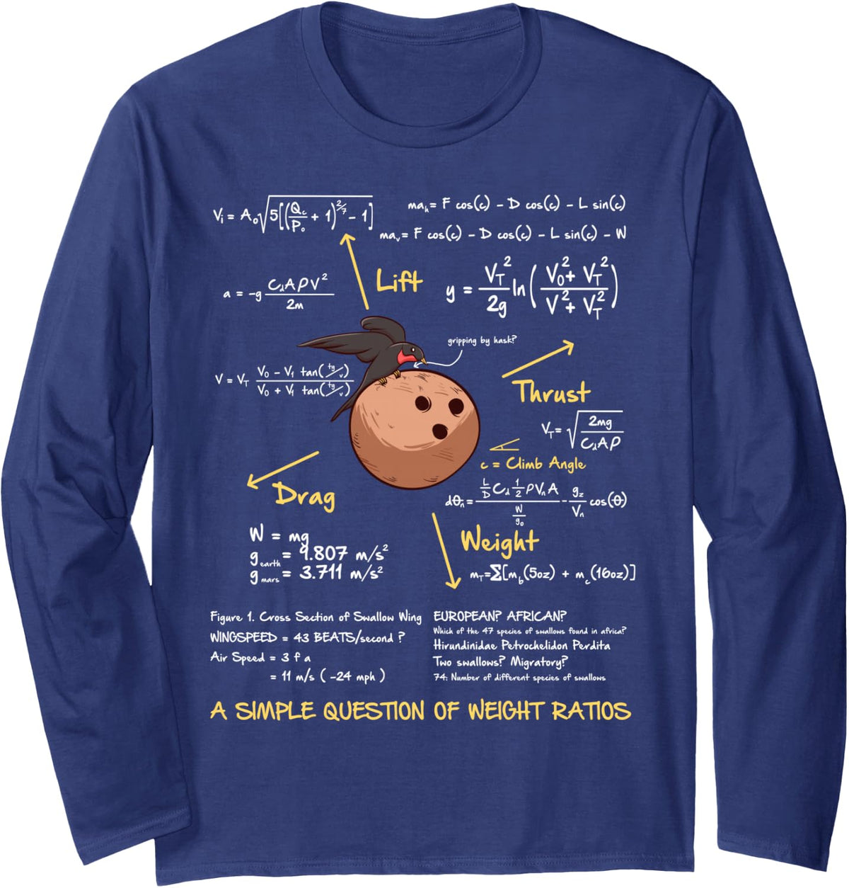 Funny Math Shirt Question of Weight Ratio Math Teacher Shirt Long Sleeve T-Shirt - Adult Unisex Navy Blue