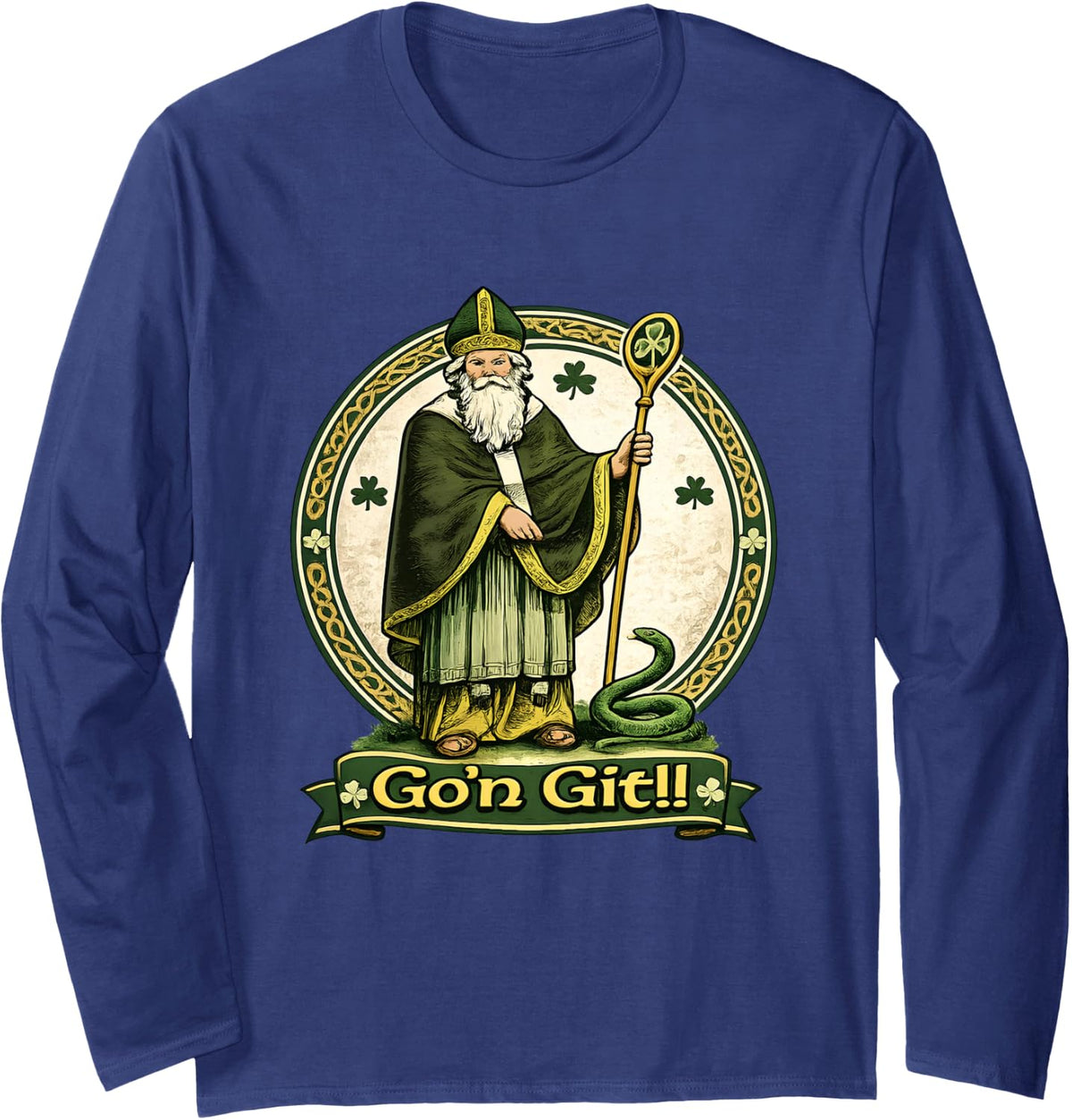 Go'n Git St Patrick's Day Irish Holiday Lucky Shamrock Long Sleeve T-Shirt - Adult Unisex Navy Blue