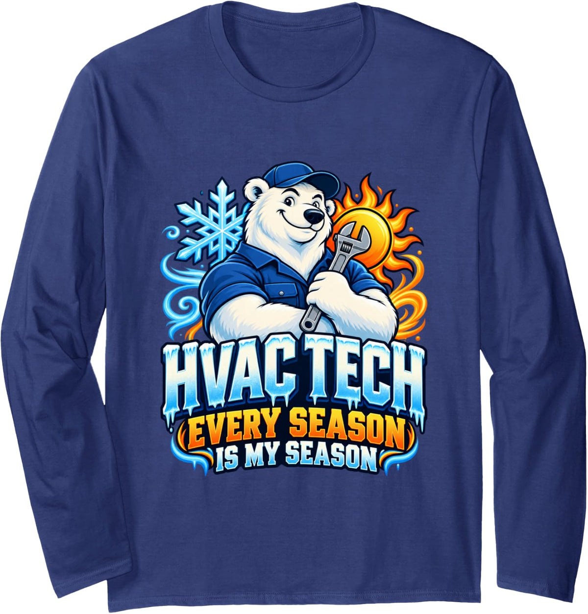 HVAC Technician Gift Heating Cooling Humor Birthday Xmas Long Sleeve T-Shirt - Adult Unisex Navy Blue