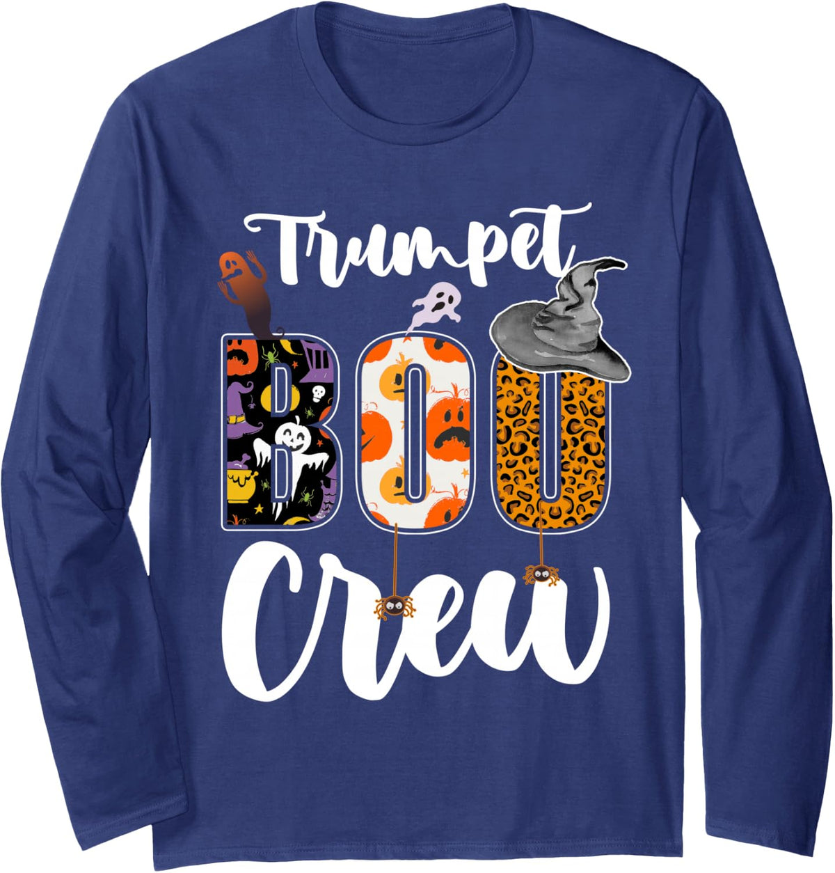 Trumpet Boo Crew Halloween Costume Matching Long Sleeve T-Shirt - Adult Unisex Navy Blue