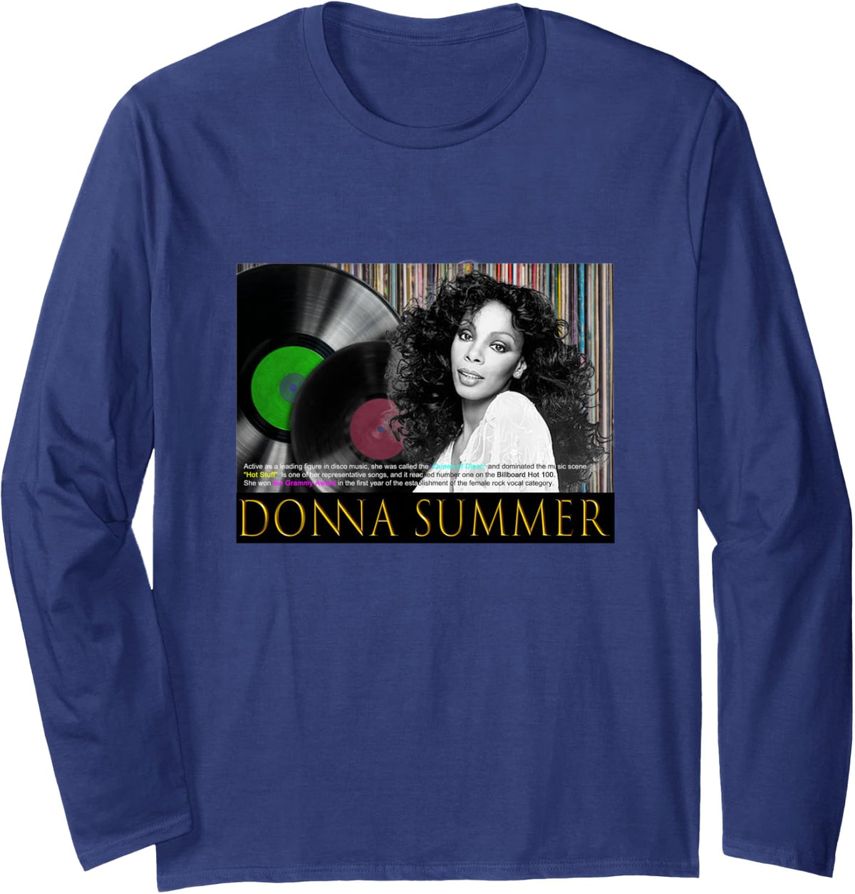Donna Summer_001 Long Sleeve T-Shirt - Adult Unisex Navy Blue