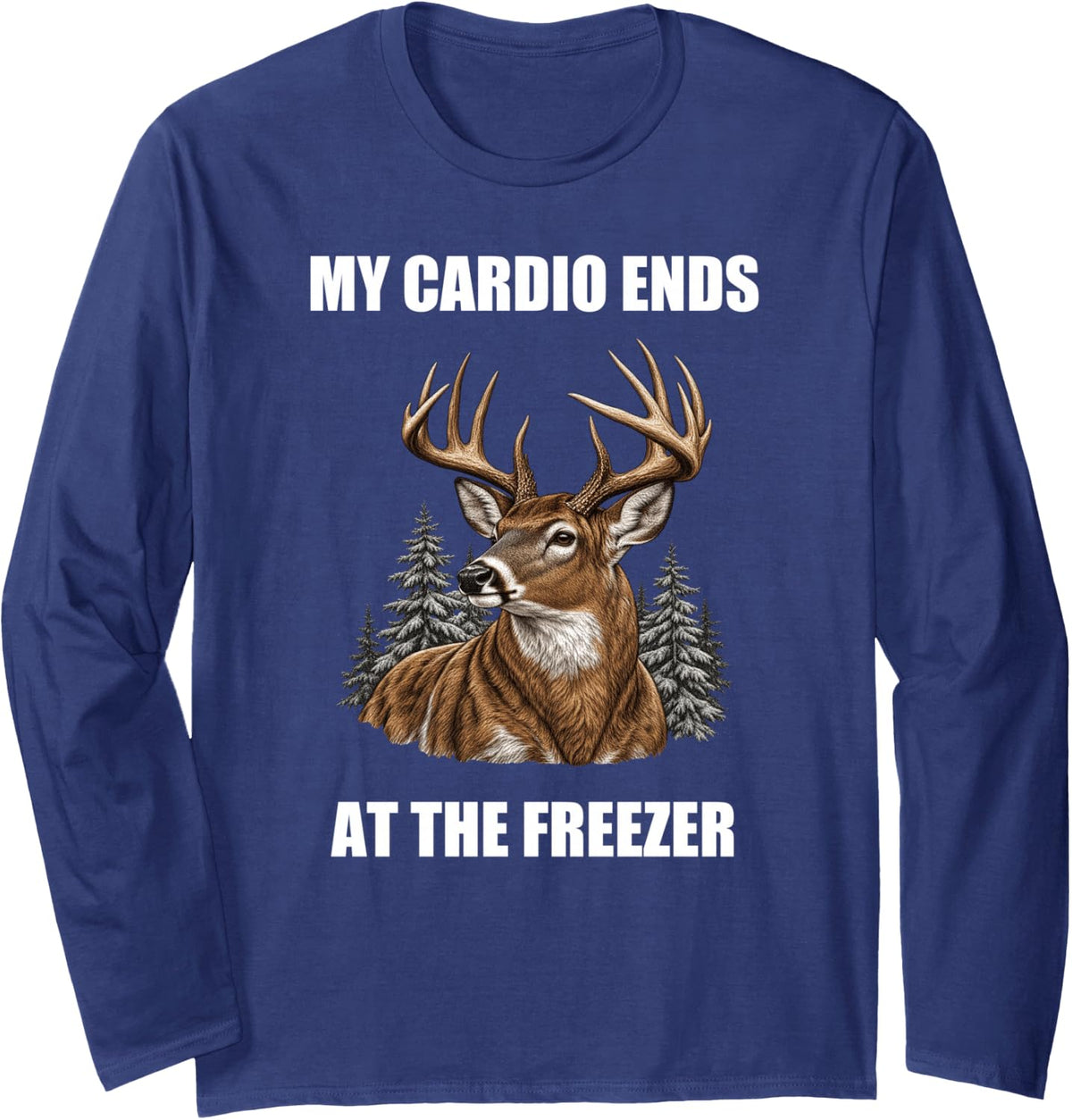 My Cardio Ends At The Freezer Long Sleeve T-Shirt - Adult Unisex Navy Blue