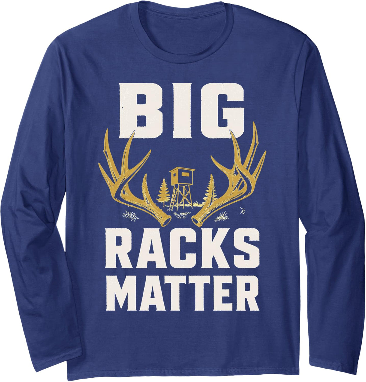 Deer Stand Hunting Whitetail Buck Long Sleeve T-Shirt - Adult Unisex Navy Blue