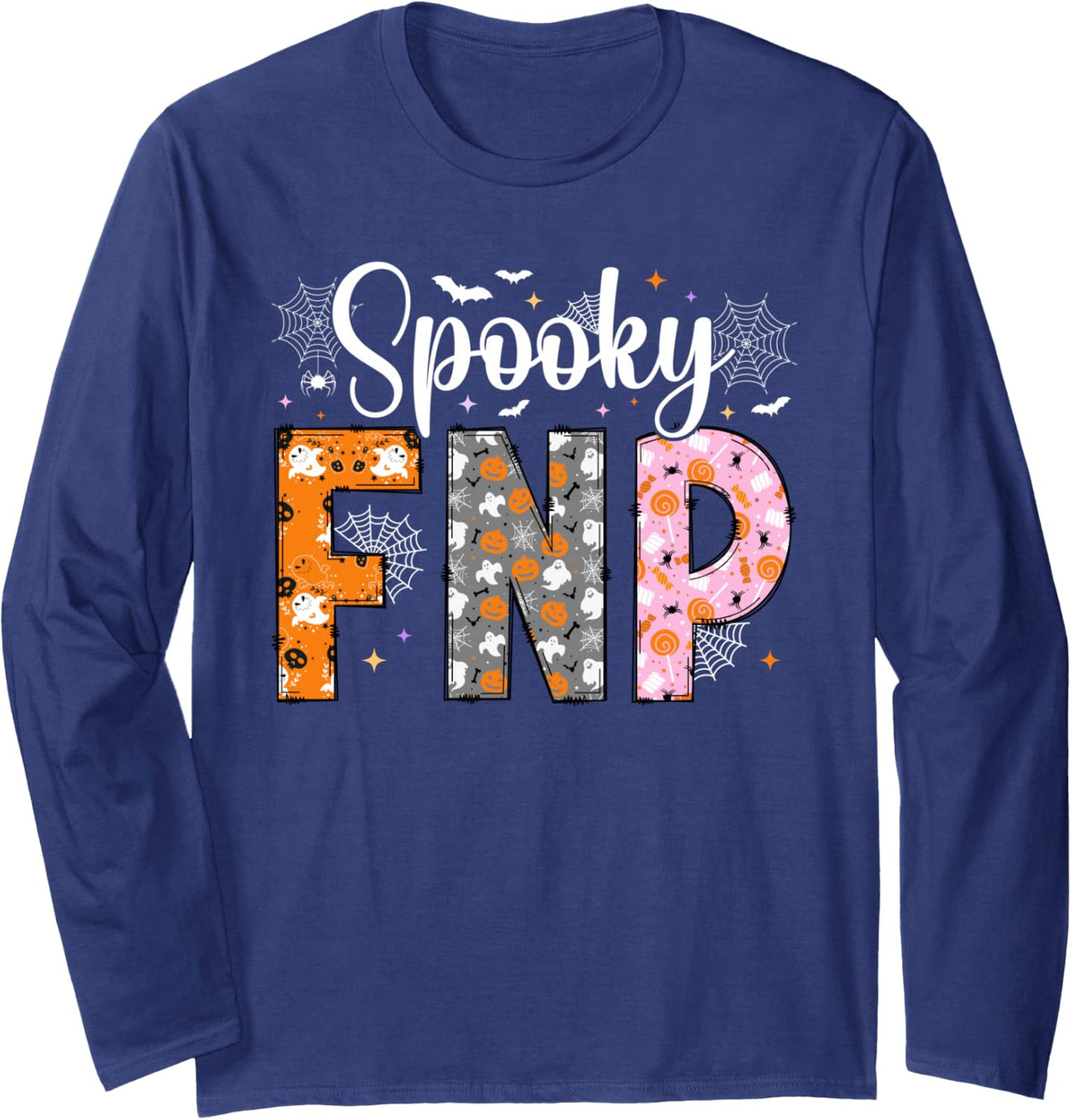 Spooky FNP Halloween Family Nurse Practitioner Long Sleeve T-Shirt - Adult Unisex Navy Blue