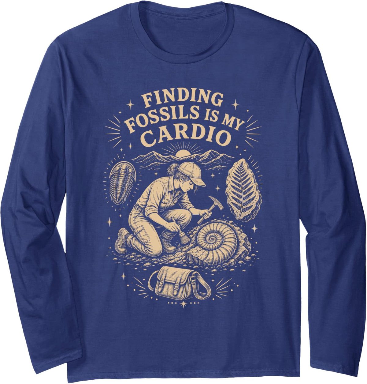 Geologist Rockhound Fossils Long Sleeve T-Shirt - Adult Unisex Navy Blue