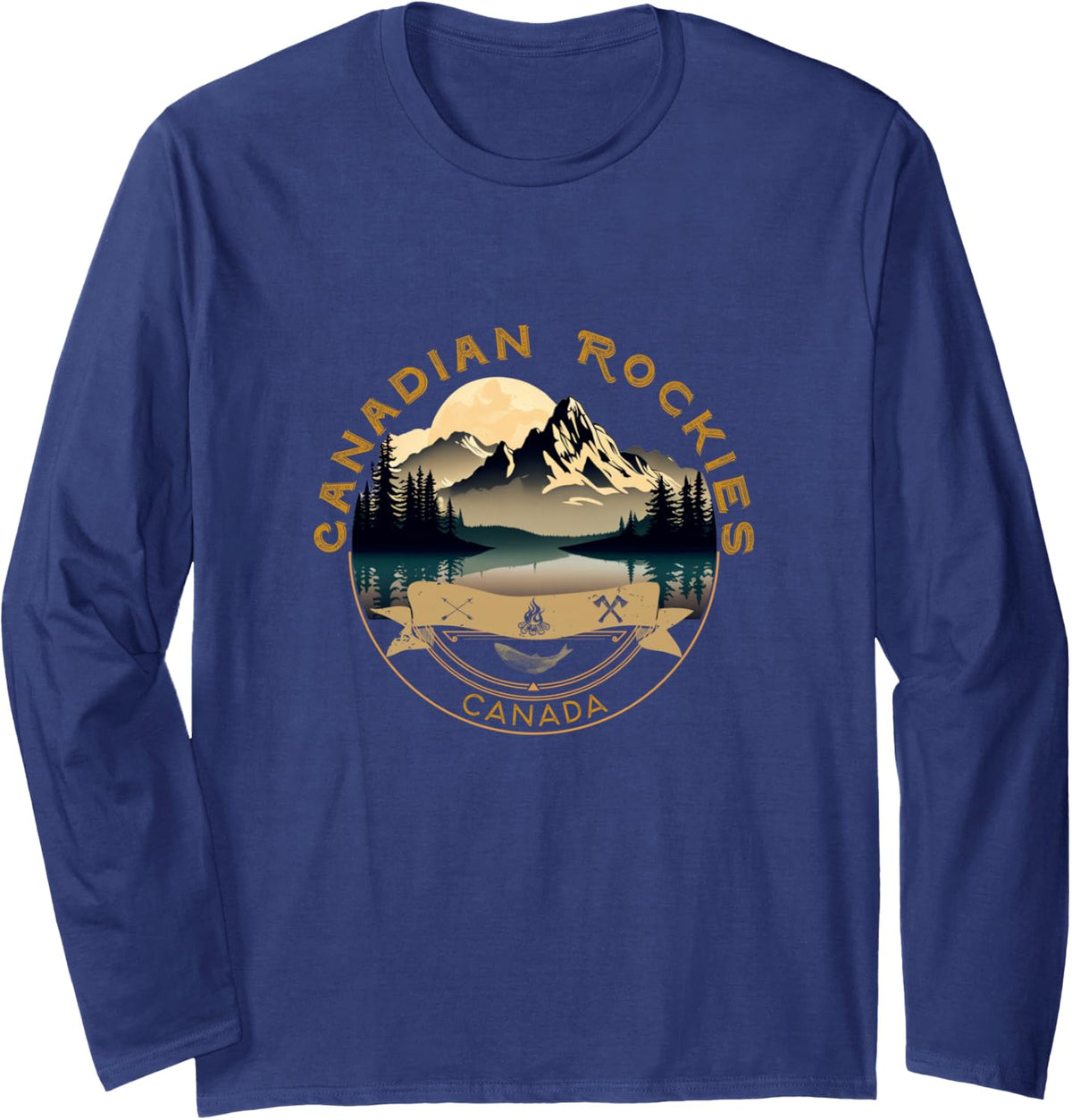 Canadian Rockies Vacation Apparel Canadian Rockies Souvenir Long Sleeve T-Shirt - Adult Unisex Navy Blue