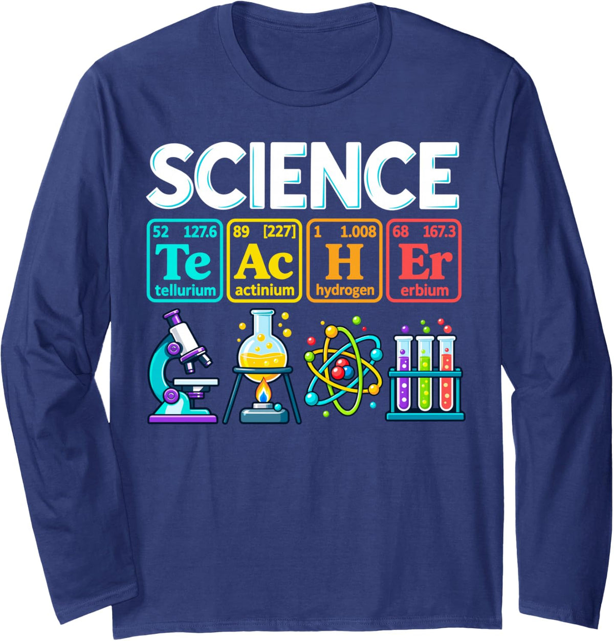 Science Teacher Periodic Table Elements Chemistry Lab Long Sleeve T-Shirt - Adult Unisex Navy Blue
