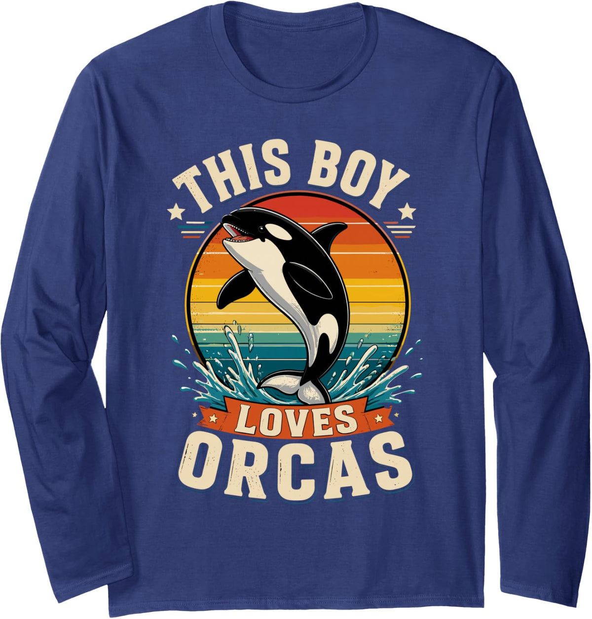 This Boy Loves Orcas Killer Whale Long Sleeve T-Shirt - Adult Unisex Navy Blue