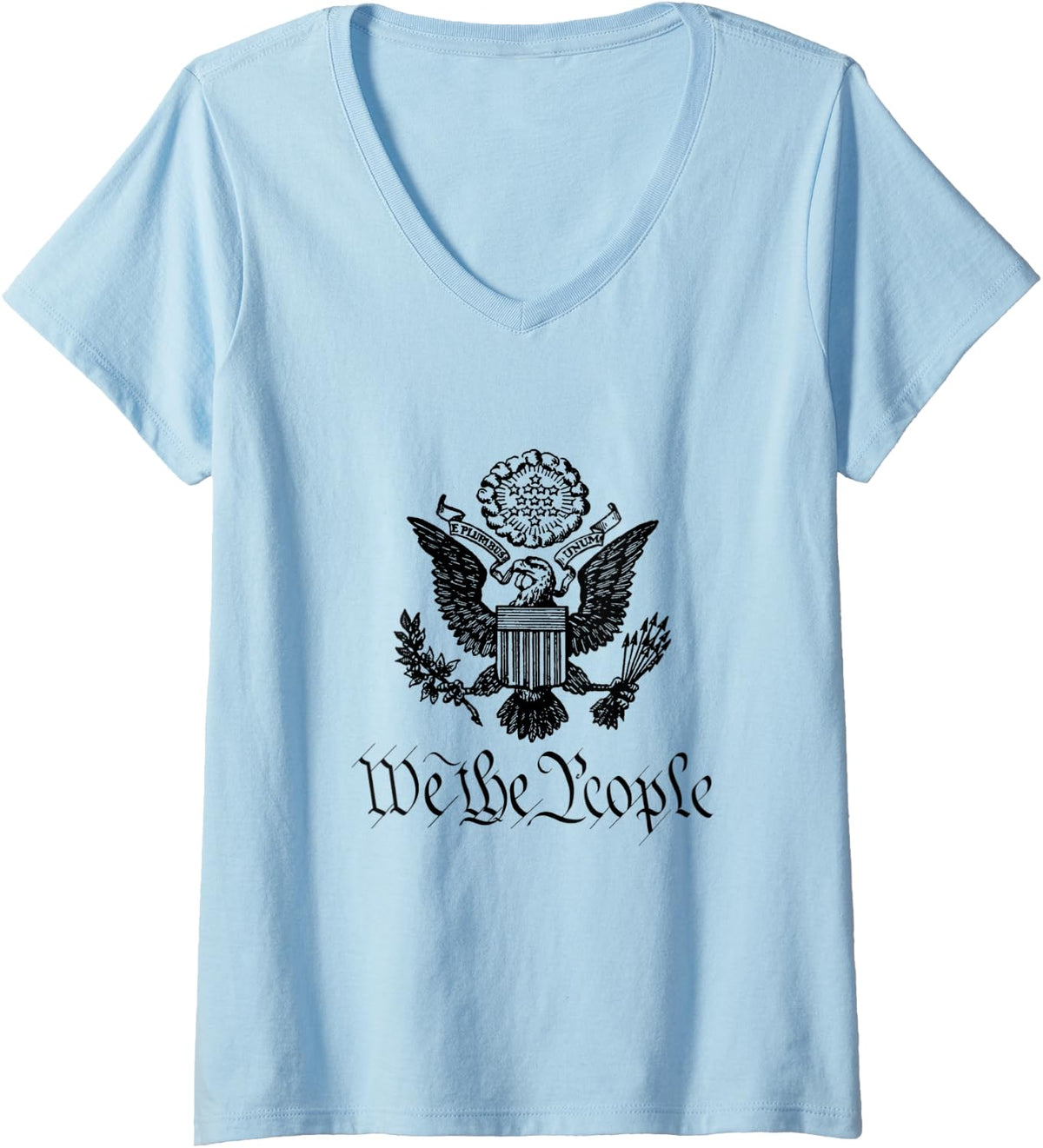 Womens E Pluribus Unum Eagle V-Neck T-Shirt - Baby Blue