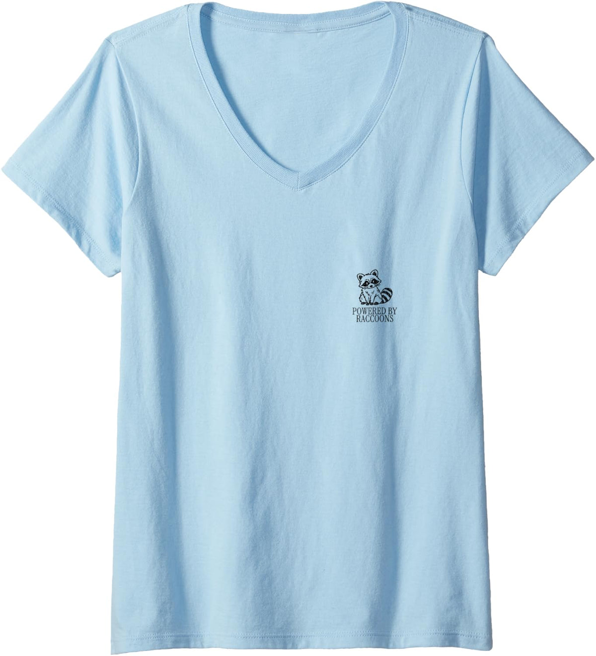 Women's Powered By Raccoons Minimalist Trash Panda Animal Humor V-Neck T-Shirt - Baby Blue