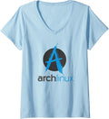 Women's Arch Linux Lover T-Shirt Tagline and Logo Open Source Os tee V-Neck T-Shirt - Baby Blue