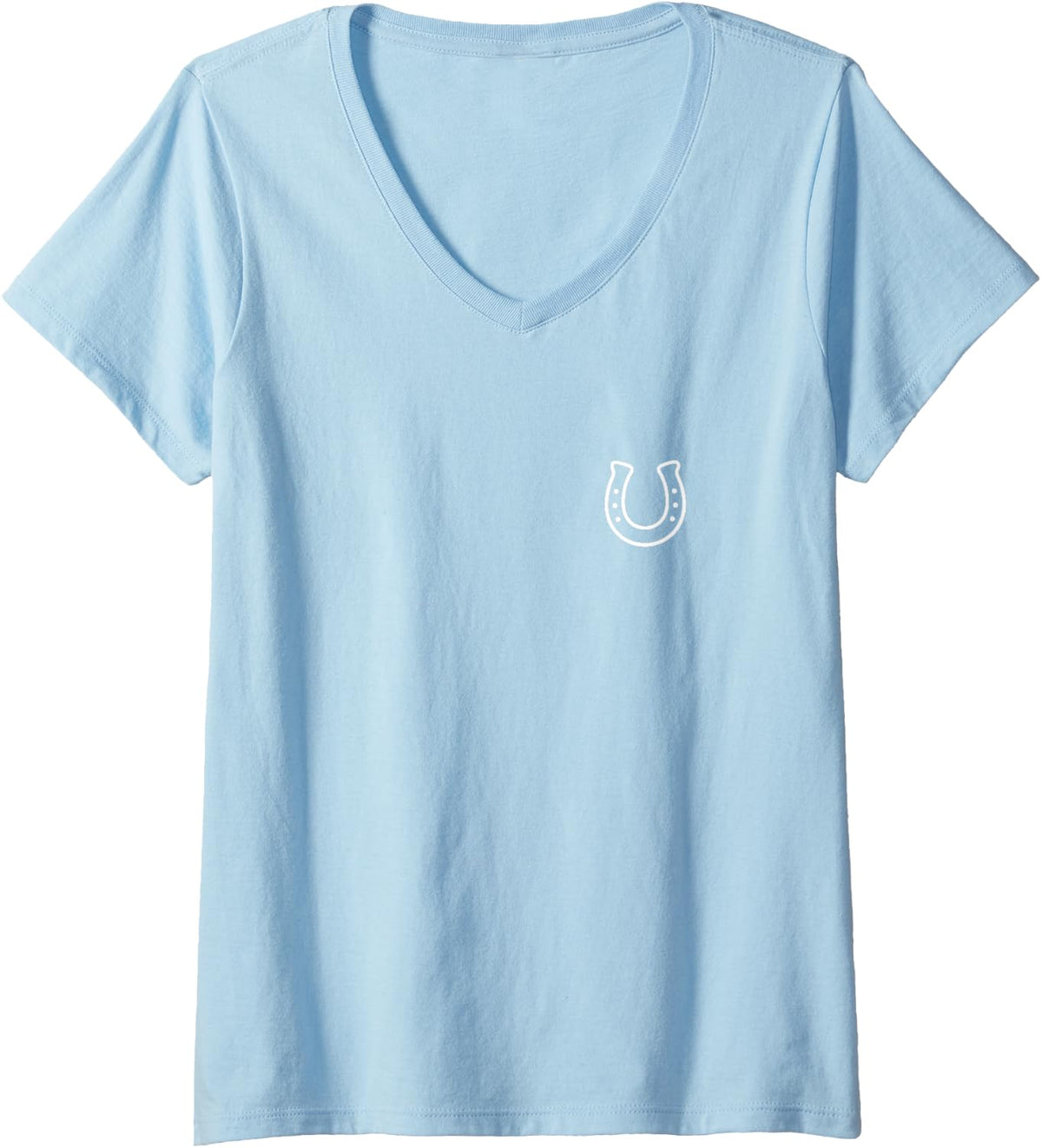 Women's Horseshoe Horse Lover Equestrian Cute Minimalist Doodle Pock V-Neck T-Shirt - Baby Blue