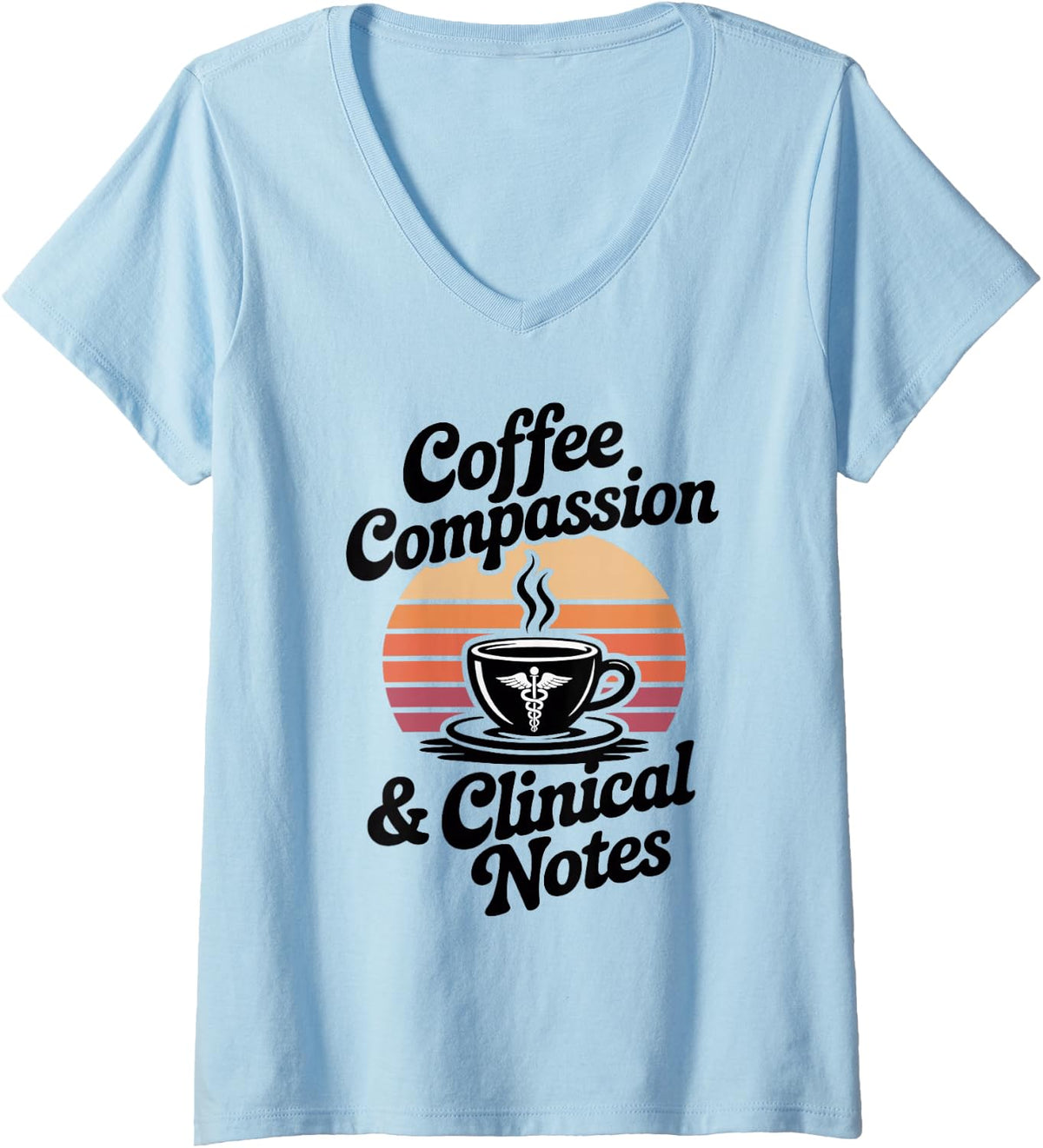 Women's Nurse Practitioner Coffee Compassion and Clinical Notes V-Neck T-Shirt - Baby Blue