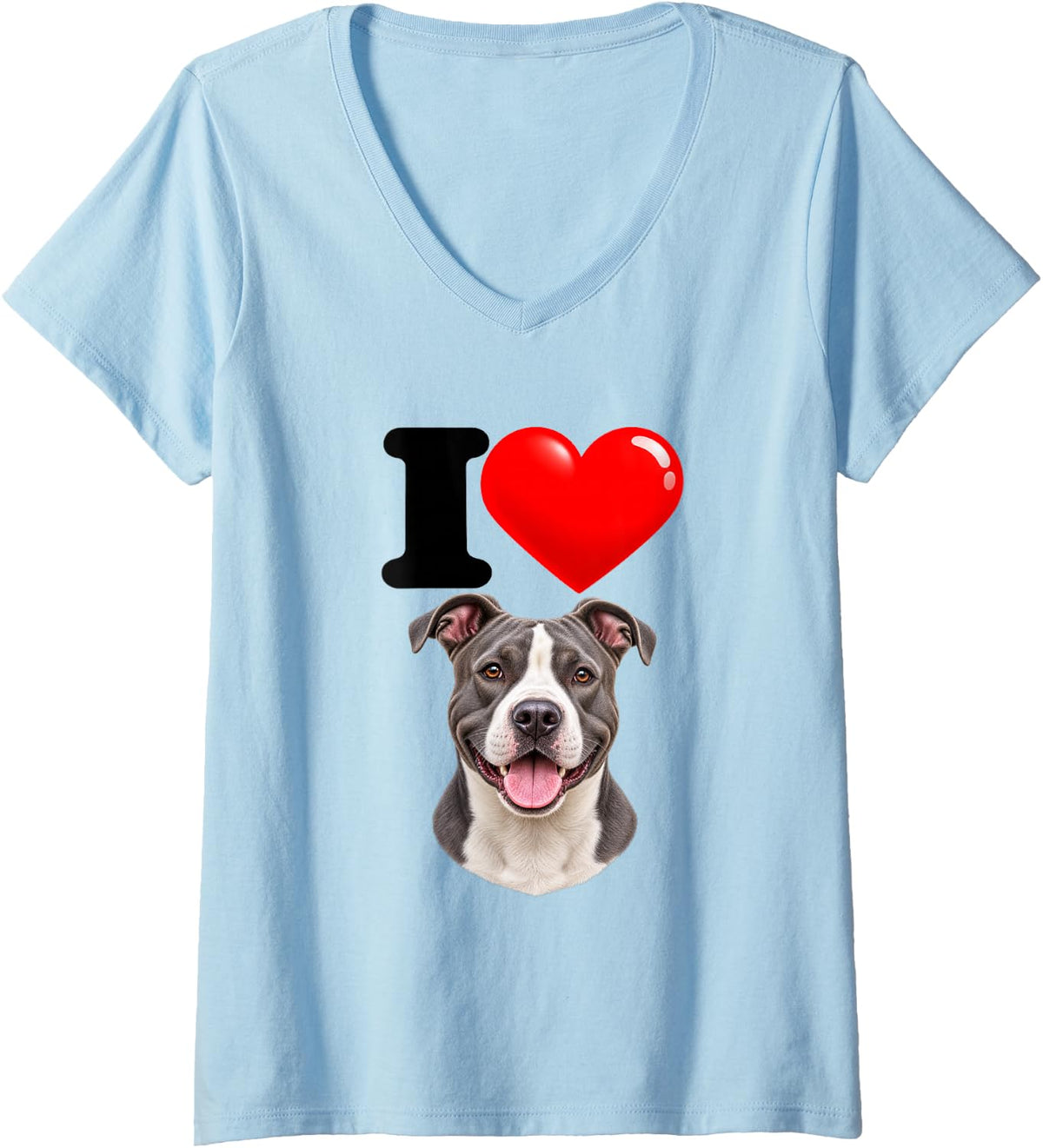 Women's I Love American Staffordshire Terrier Cute Dog Mom Dad V-Neck T-Shirt - Baby Blue