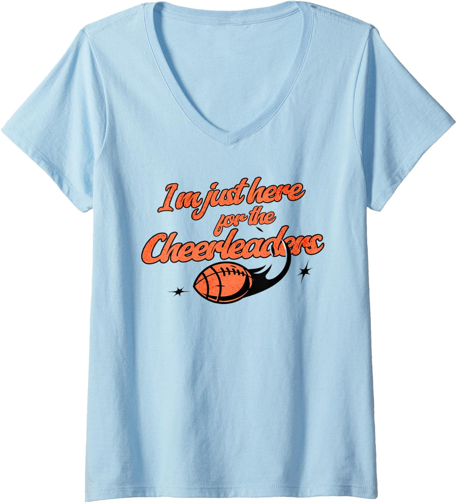 Women's I'm just here for the Cheerleaders, Cheerleading Mom Mama V-Neck T-Shirt - Baby Blue