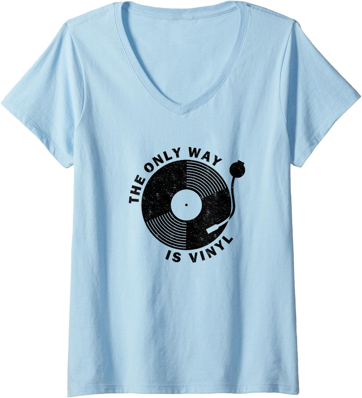 Women's The Only Way is Vinyl Records Albums LP's Music Collector V-Neck T-Shirt - Baby Blue