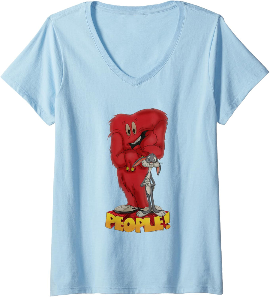 Womens Looney Tunes Bugs Bunny Gossamer People V-Neck T-Shirt - Baby Blue