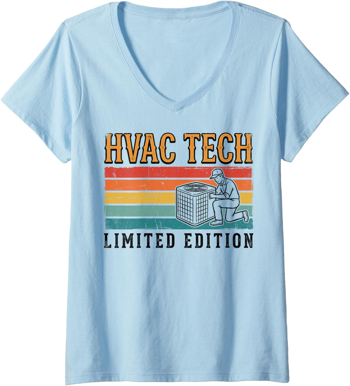 Women's HVAC Tech Limited Edition Heating Cooling Technician Tee V-Neck T-Shirt - Baby Blue